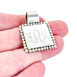 Vintage Mexico Sterling Silver 925 JAA Monogrammed Square Pendant
